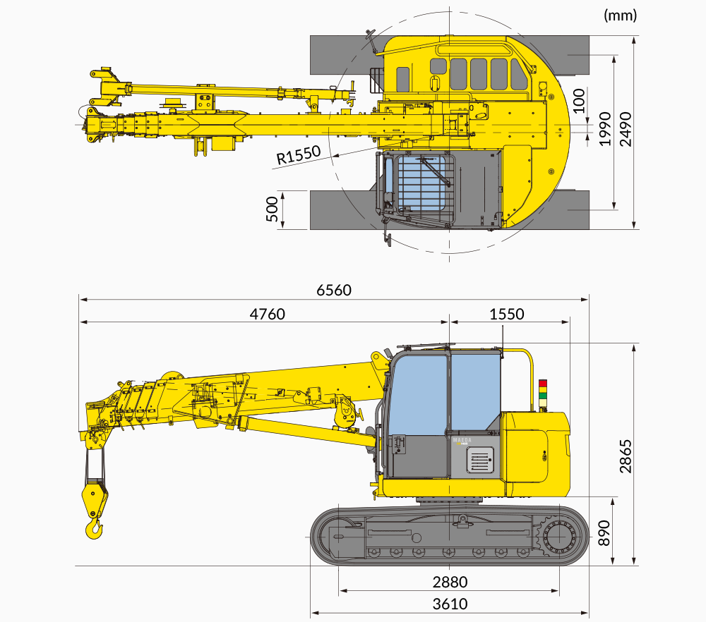 Габариты мини-крана MAEDA CC1485