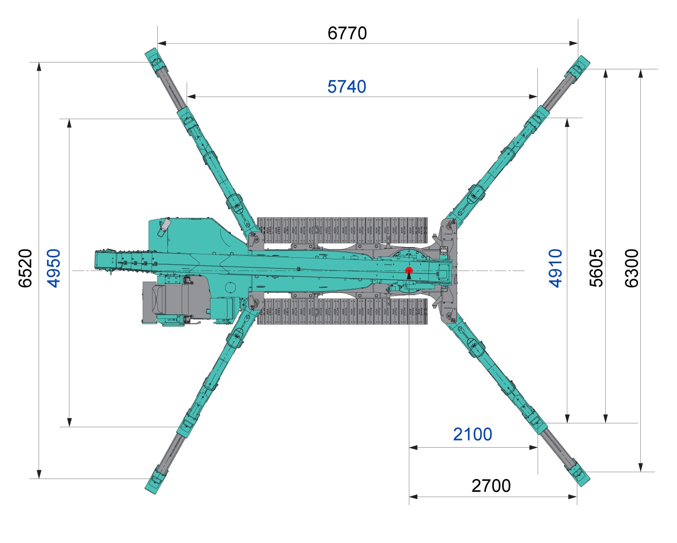 Габариты в рабочем положении мини-крана паука MAEDA MC815